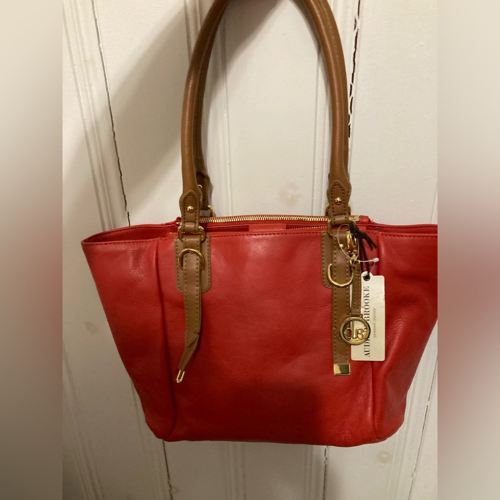 Audrey Brooke Red Leather Tote Bag